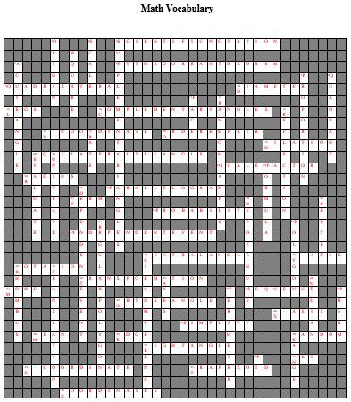 Math Vocabulary Crossword Puzzle