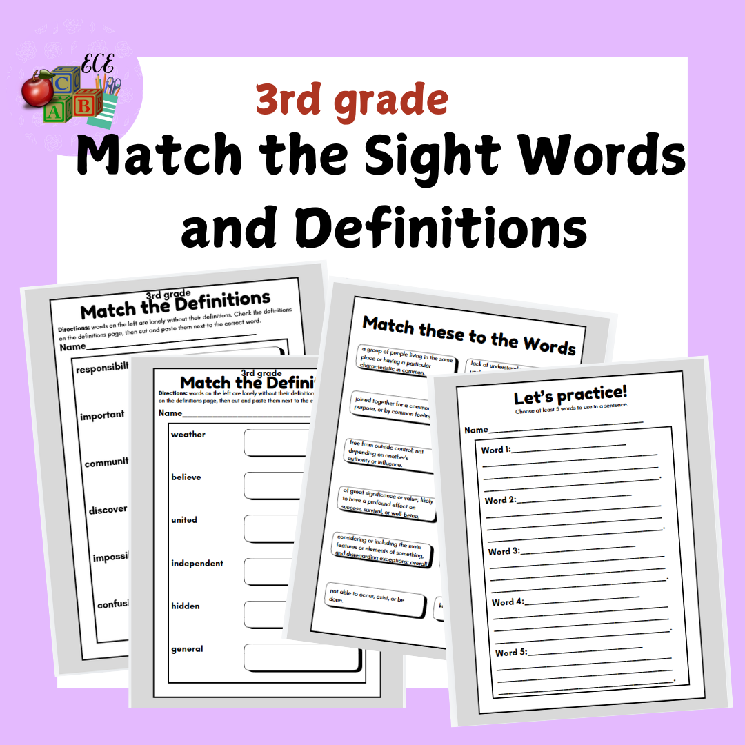 Sight Words [3rd grade]: Match the Definitions