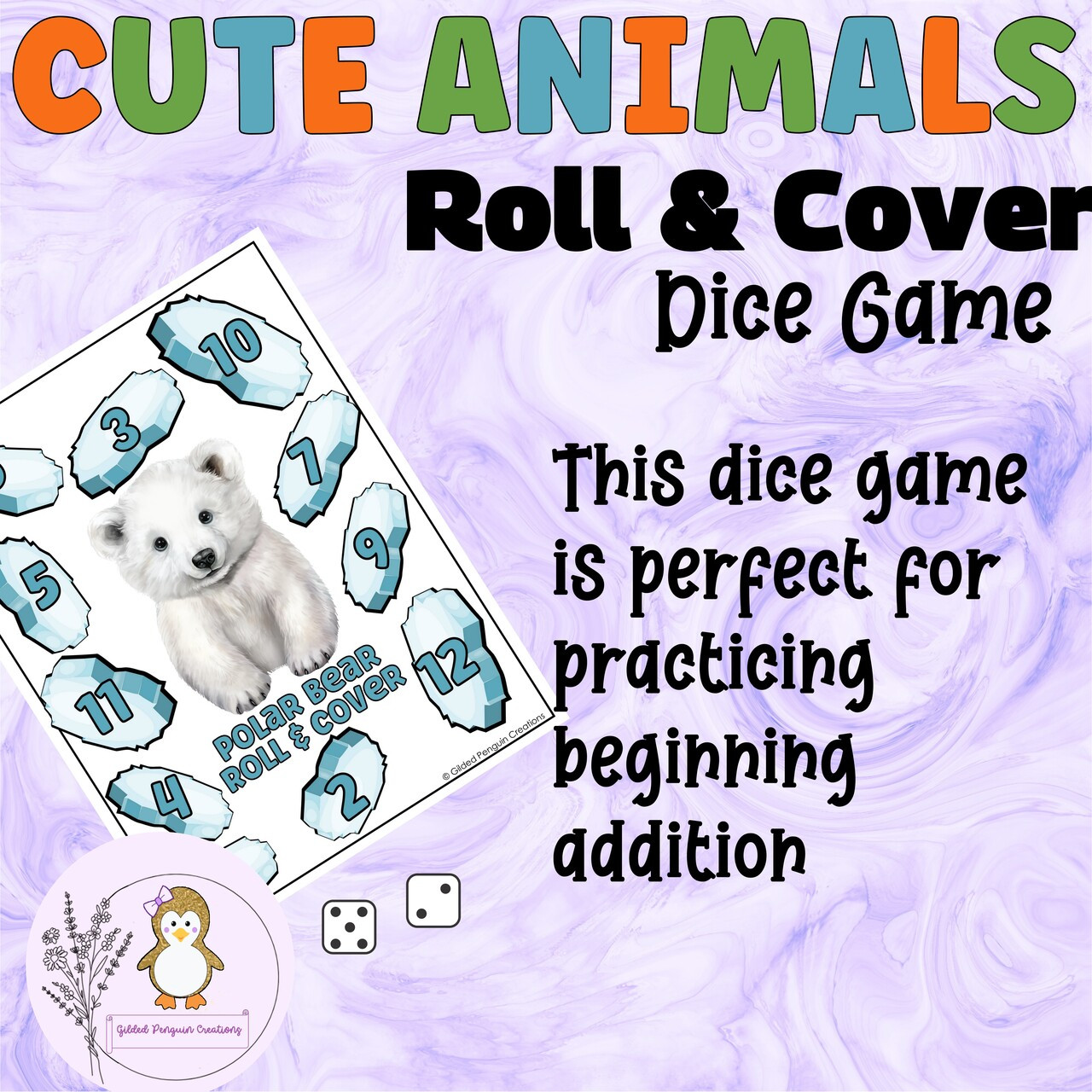 Adorable Animals Roll and Cover Math Game Boards Dice Game Addition ...