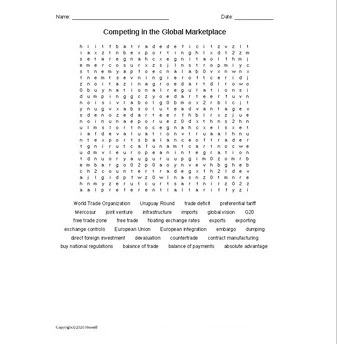 Competing in the Global Marketplace Word Search for a Business Course ...
