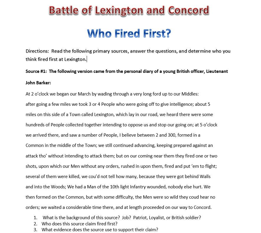 American Revolution: Lexington and Concord: Who Fired First? - Amped Up  Learning