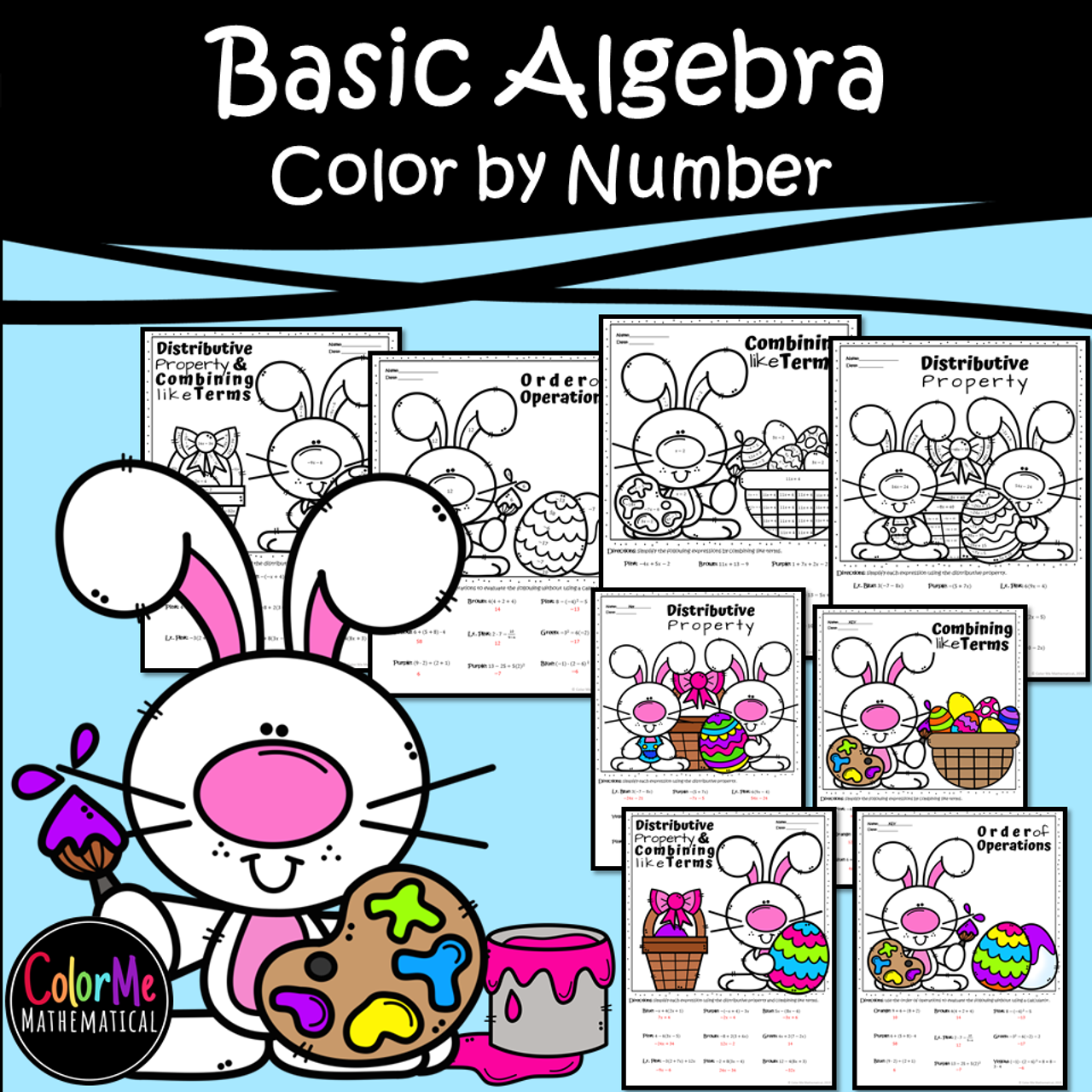 easter-bunny-basic-algebra-color-by-number-worksheets-amped-up-learning for Free Printable Basic Algebra Worksheets EASTER BUNNY - Basic Algebra Color by Number Worksheets - Amped Up Learning for Free Printable Basic Algebra Worksheets