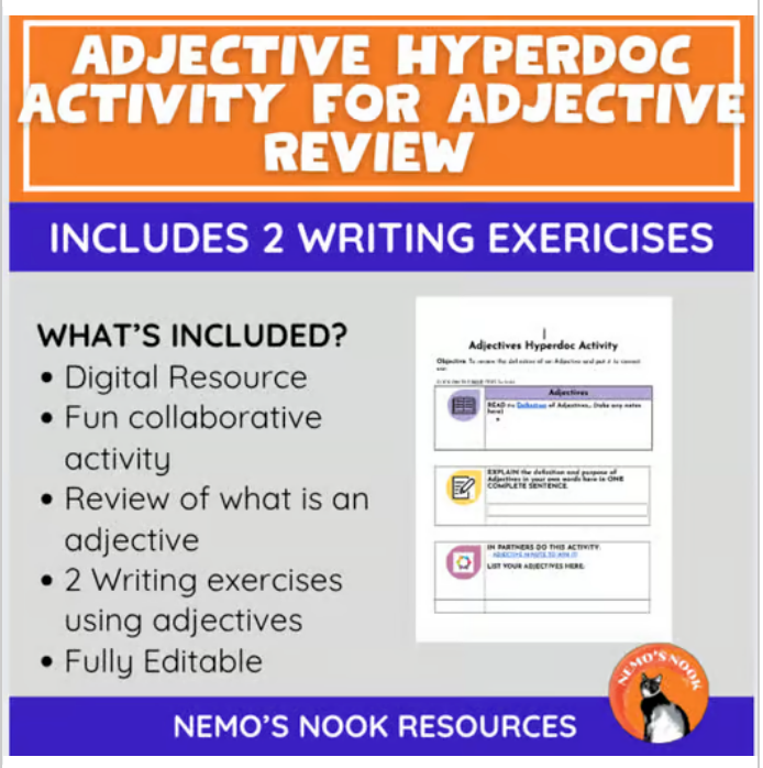 Revised Adjective Hyperdoc Activity (Digital Resource - Fully Editable ...