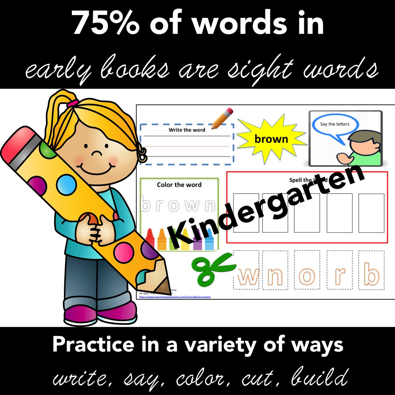 Sight Word Practice - Kindergarten - Task Cards - Write - Color - Say - Spell