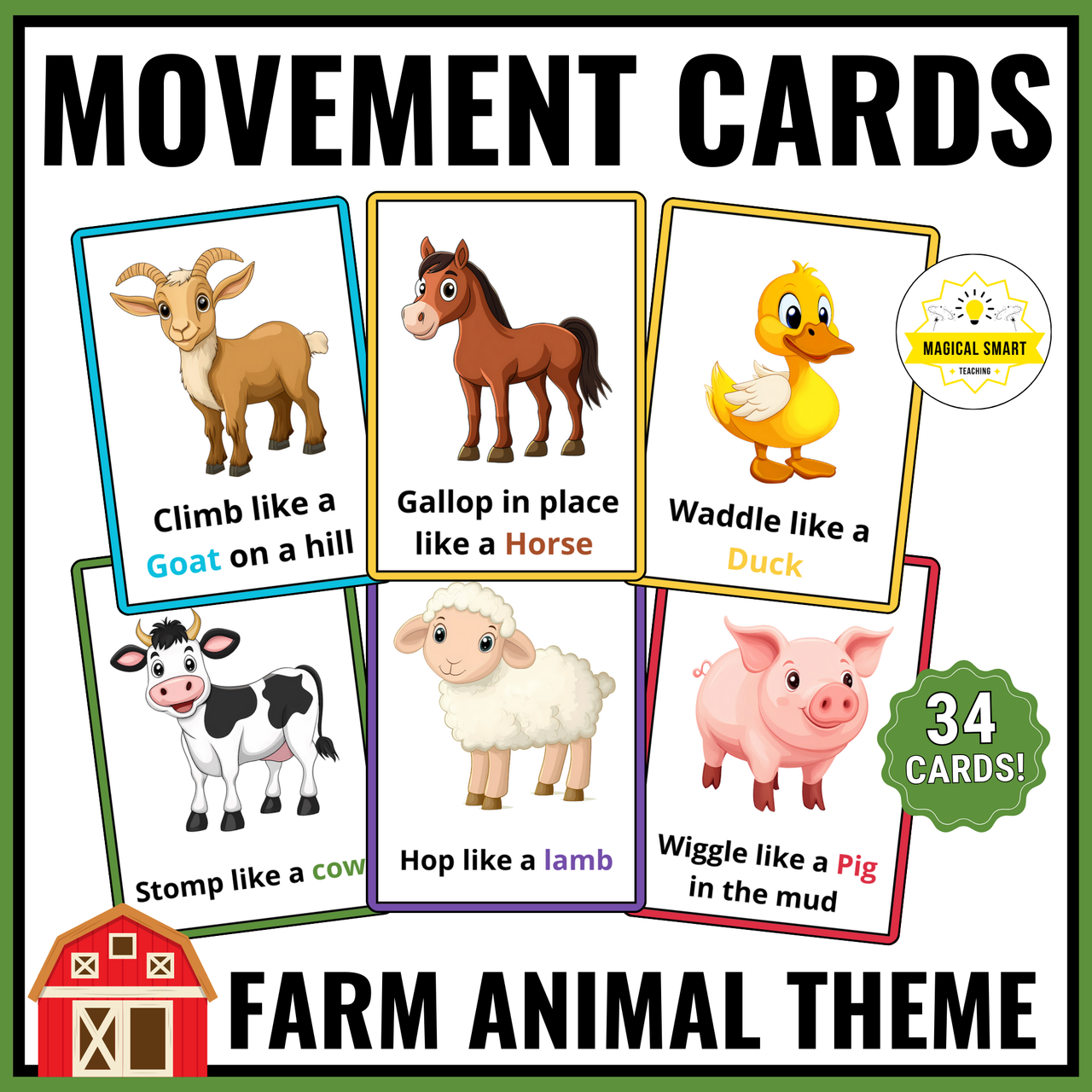 Farm Animal Movement Cards / Brain Break - Gross Motor Skill Activity