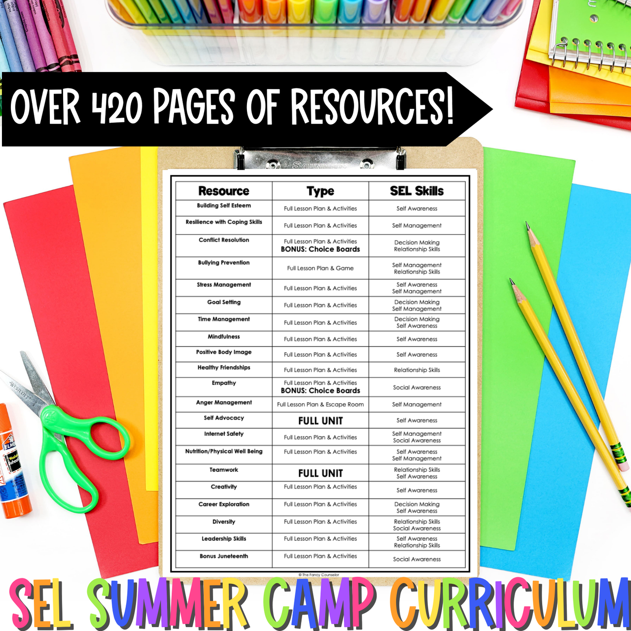 SEL School Counseling Summer Camp Curriculum Lessons Games Extended ...