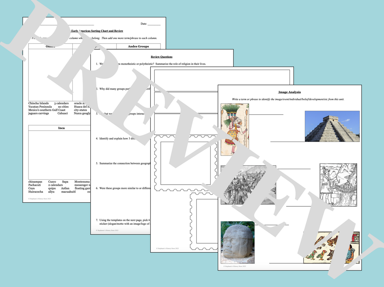 The Aztec Inca Maya Olmec Activity Sorting Chart Image Analysis Review ...