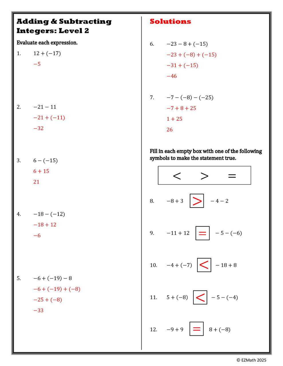 Level Ups: Adding and Subtracting Integers Practice Activity | 7th ...