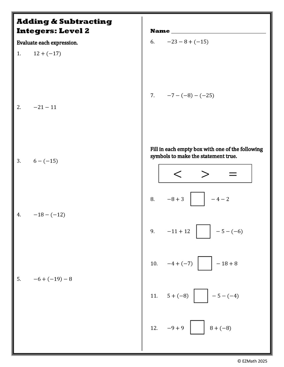 Level Ups: Adding and Subtracting Integers Practice Activity | 7th ...