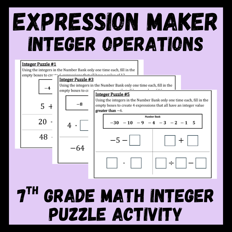 Expression Maker: Integer Operations Puzzle Activity for 7th Grade Math ...