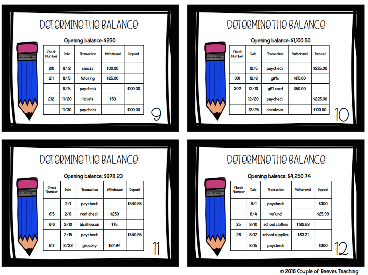 Financial Literacy Checking Accounts Task Cards