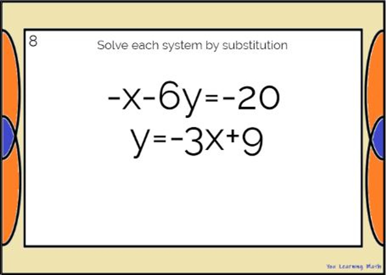 Solving Systems of Linear Equations by Substitution: Google Slides - 20 Problems