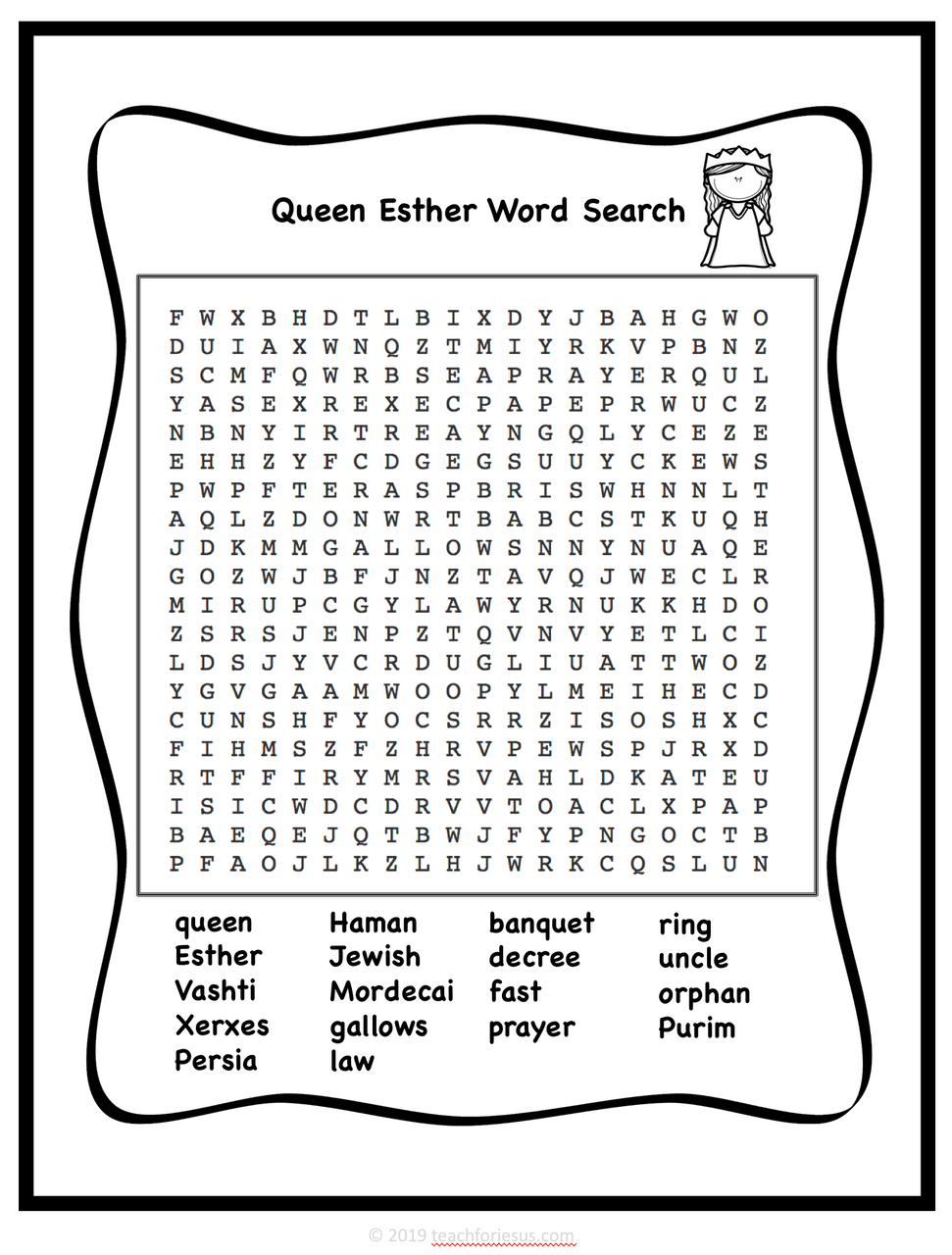 Queen Esther Bible Word Search