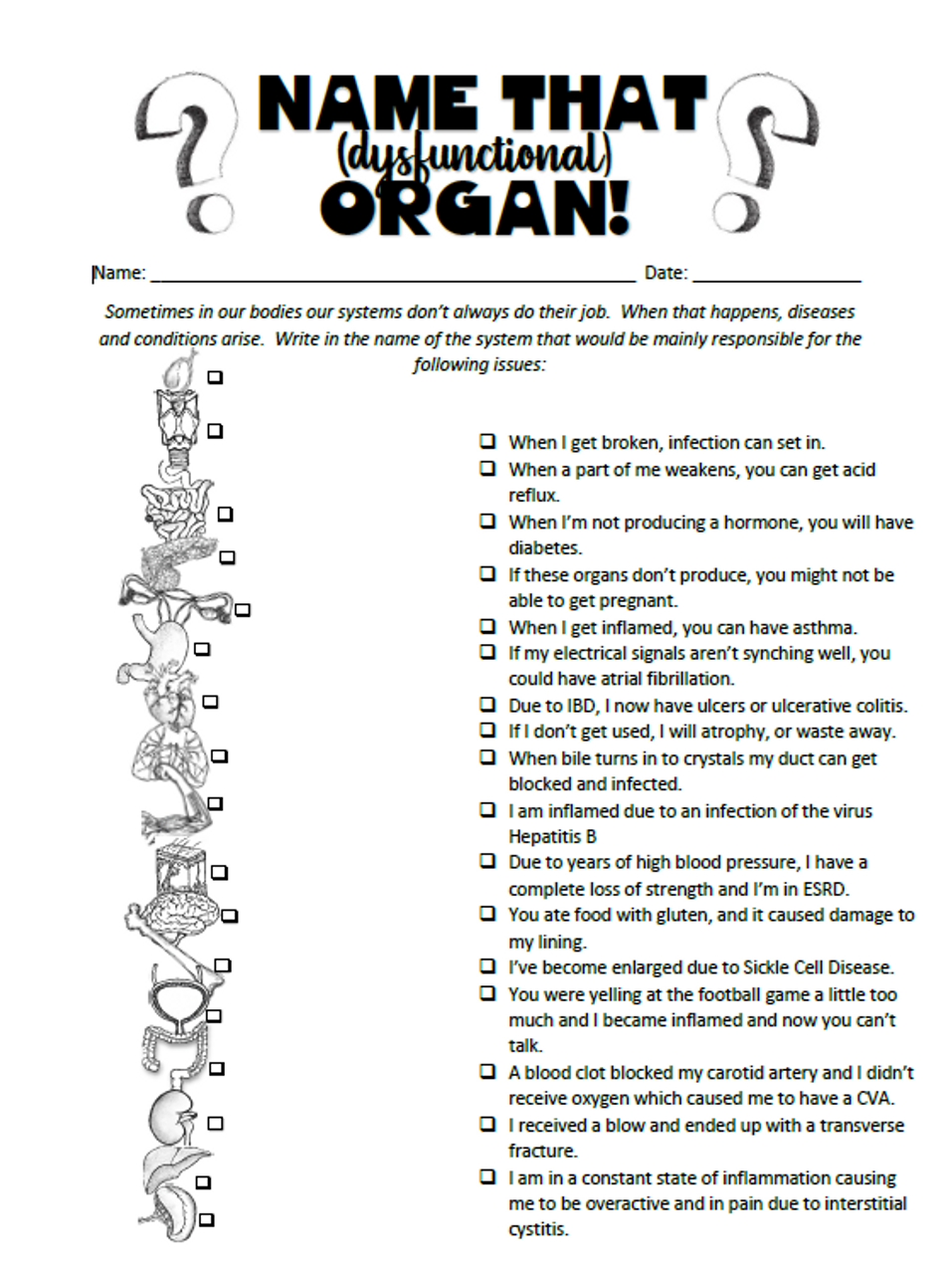 Name That (dysfunctional) Organ! Activity- Distance Learning Option! -  Amped Up Learning