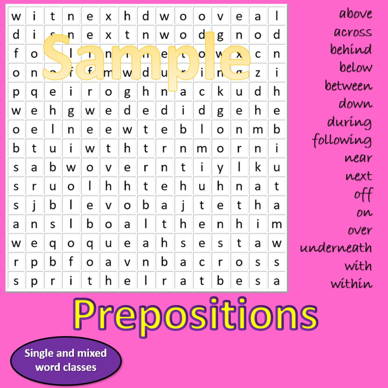 Word Classifications - 7 Word Searches exploring different word classifications