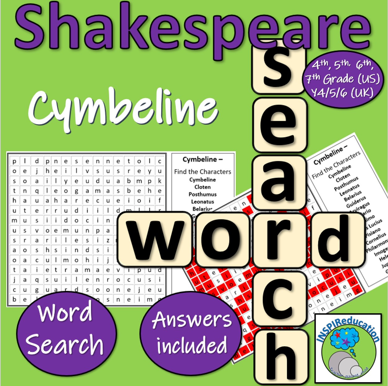 William Shakespeare - Cymbeline (Word Search for Character Names ...