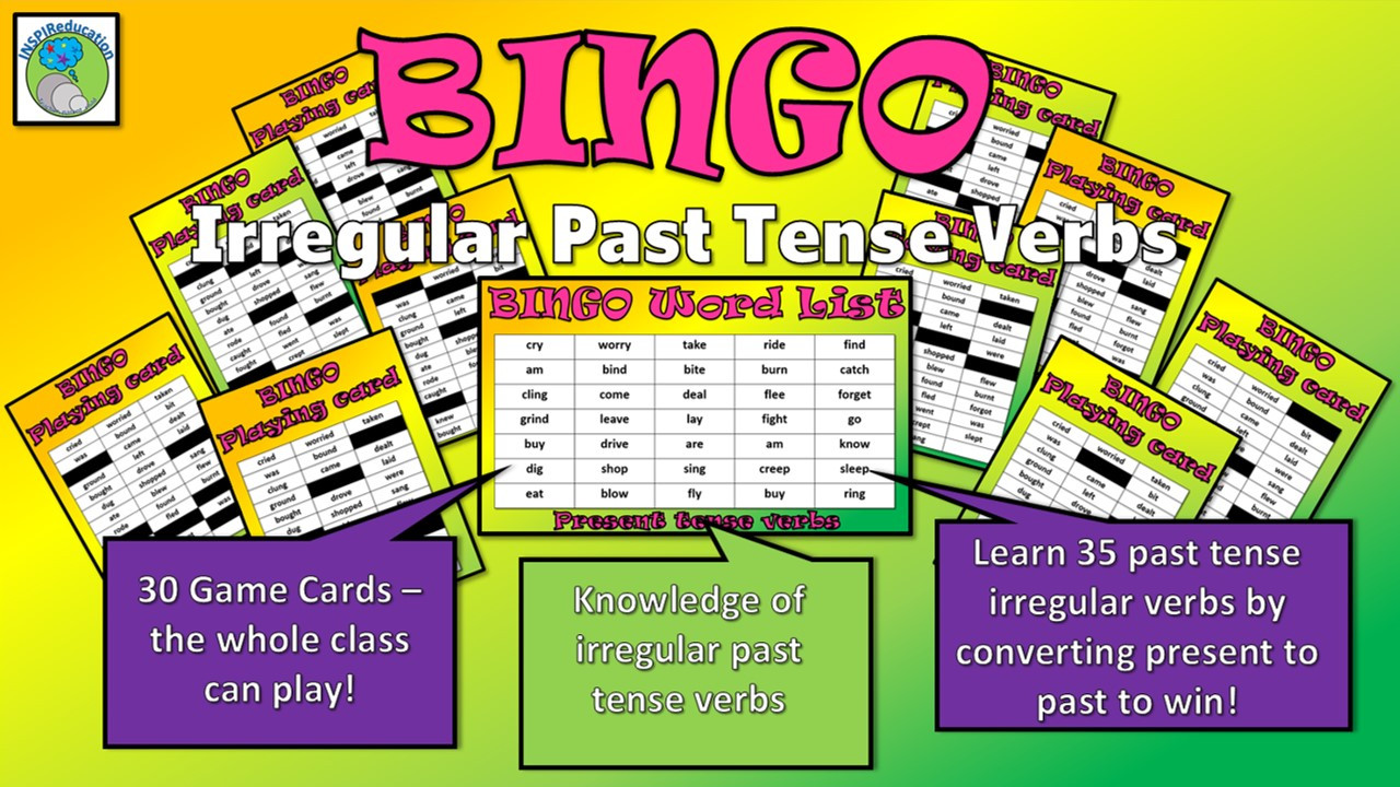 Irregular Past Tense/Present Tense Verb Bingo (30 Players) - Amped Up  Learning