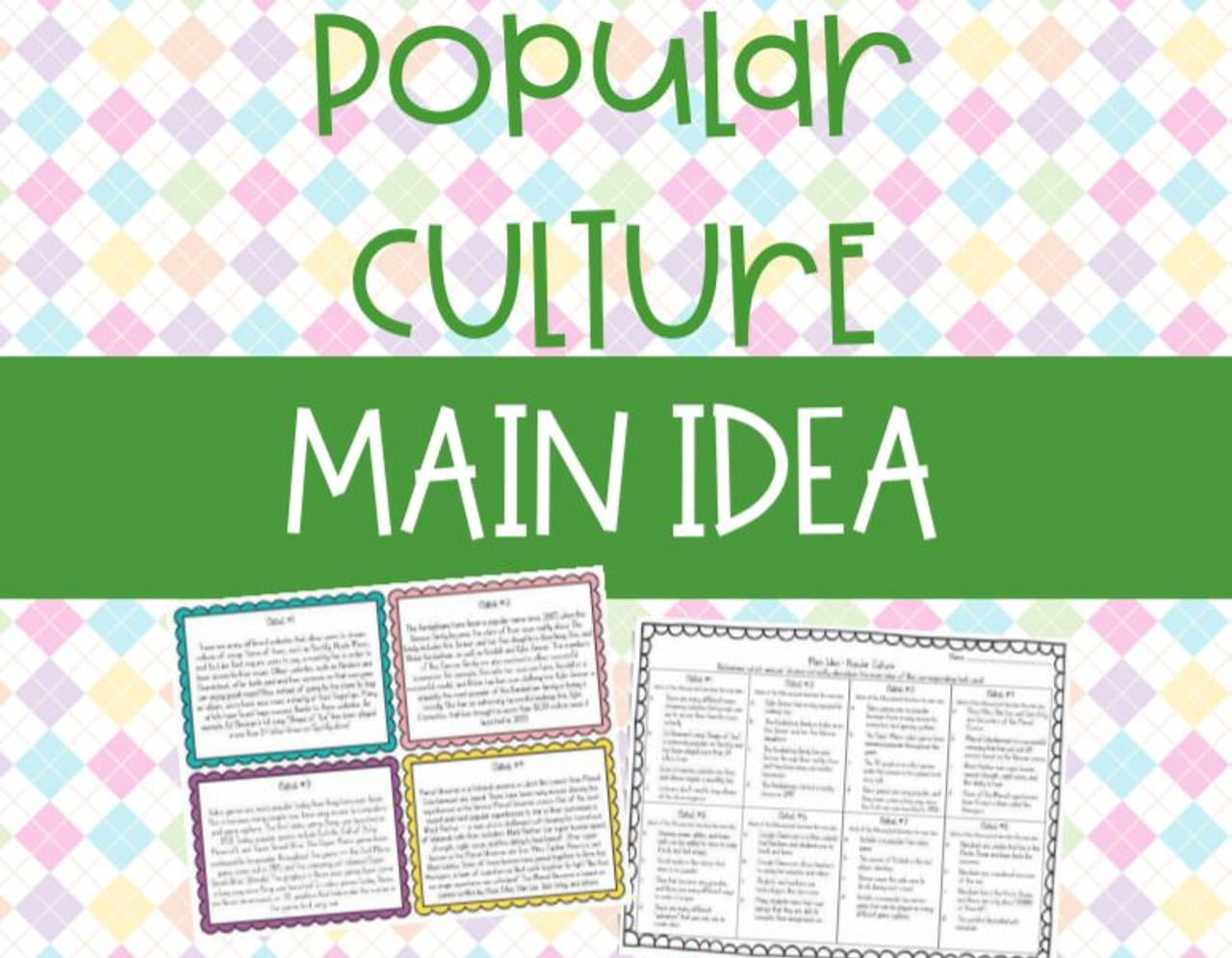 Nonfiction Main Idea Task Cards - Popular Culture (Fortnite, Slime, and more!)