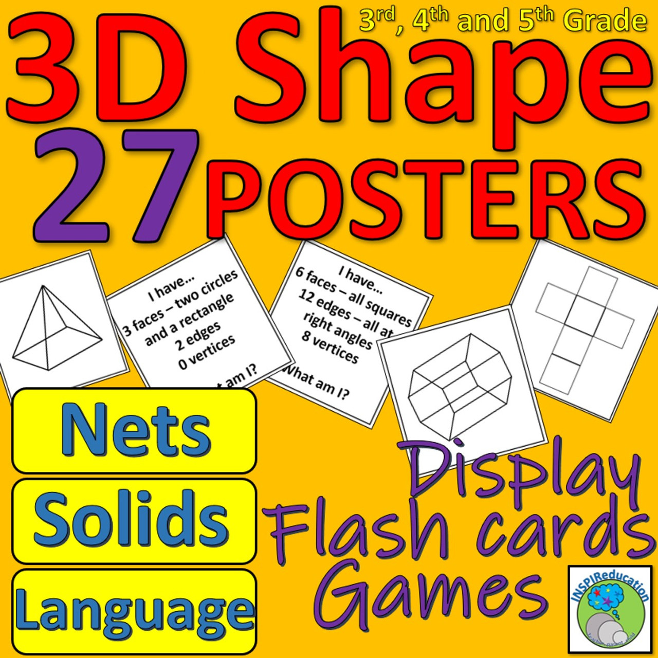 3D Shapes - 27 Posters, shapes, nets and desciptions