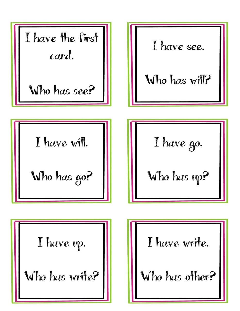 I Have Who Has Sight Words - set 3 i-have-who-has-sight-words-set-3