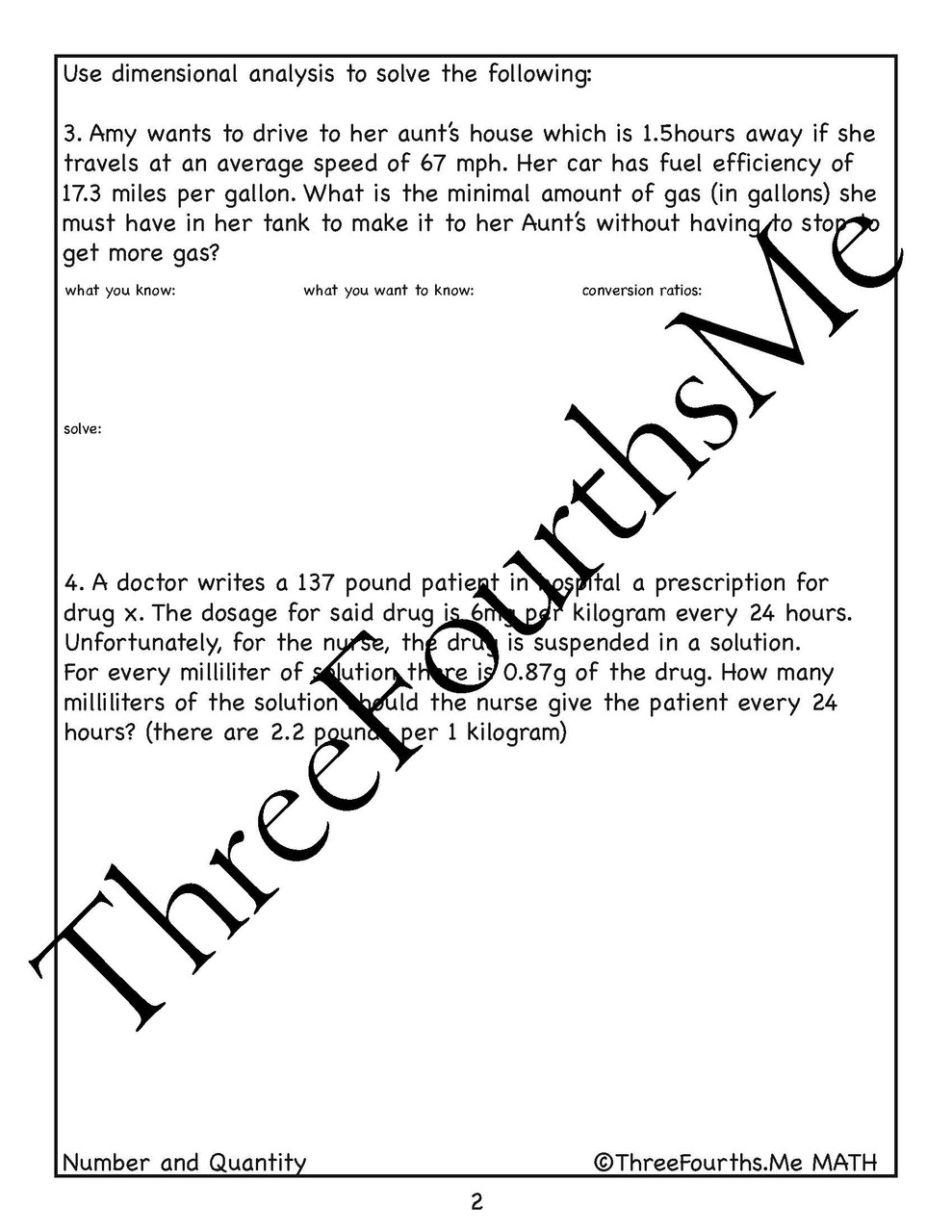 Dimensional Analysis Classwork / Homework - Amped Up Learning