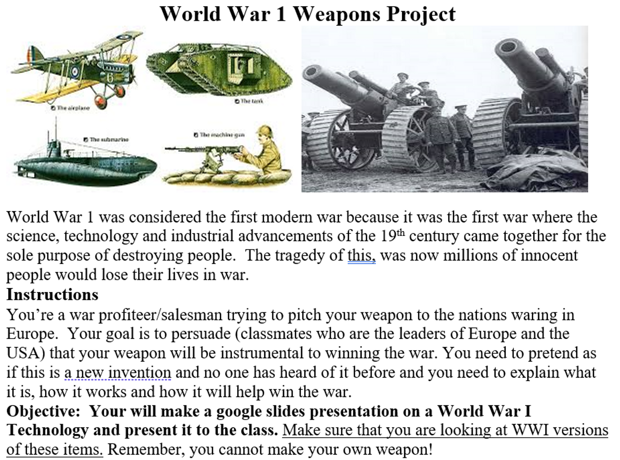 world war 1 weapons