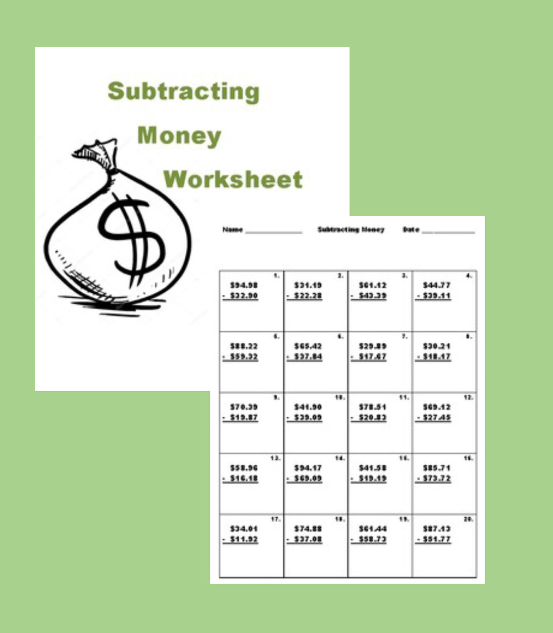subtracting money worksheet amped up learning