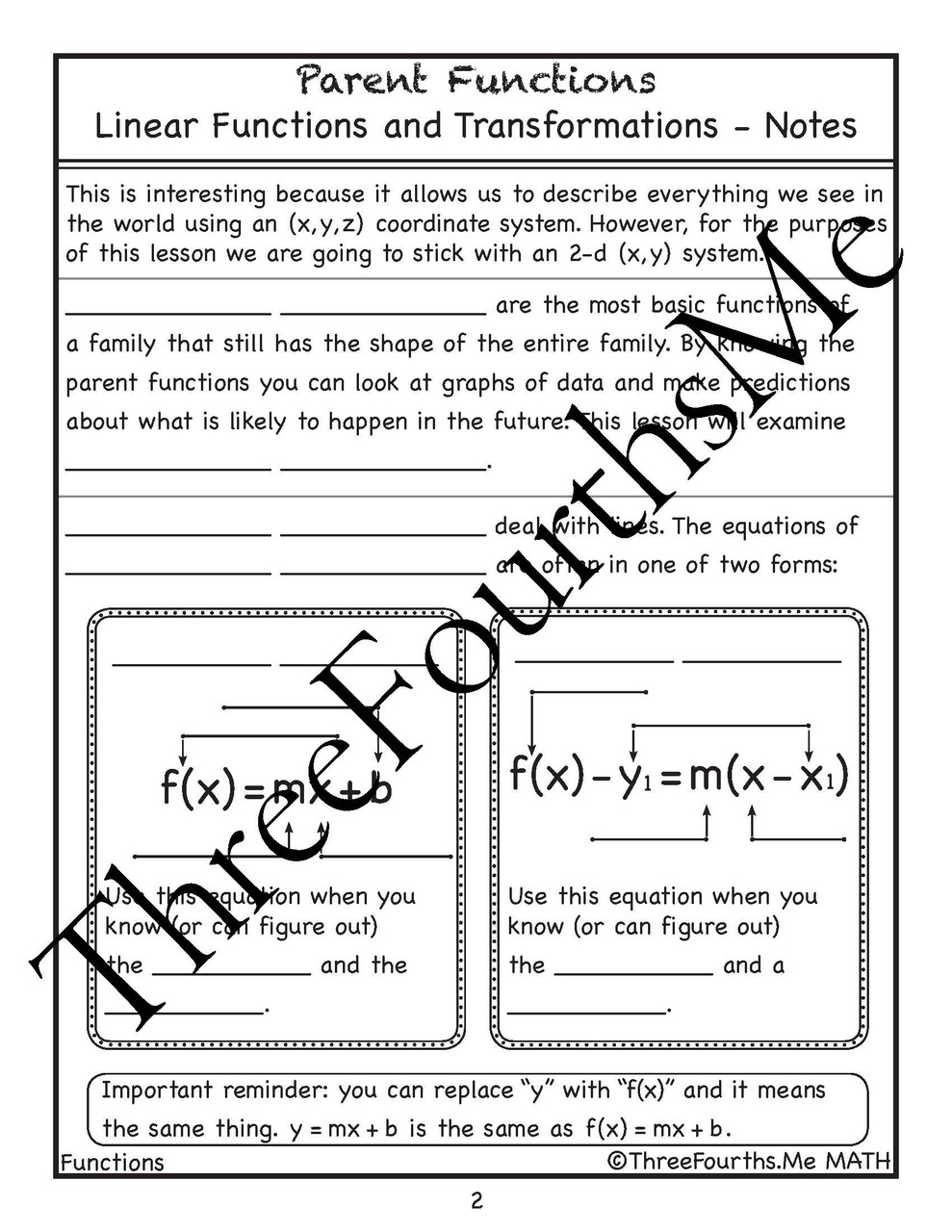 Transformations of Linear Functions Notes*