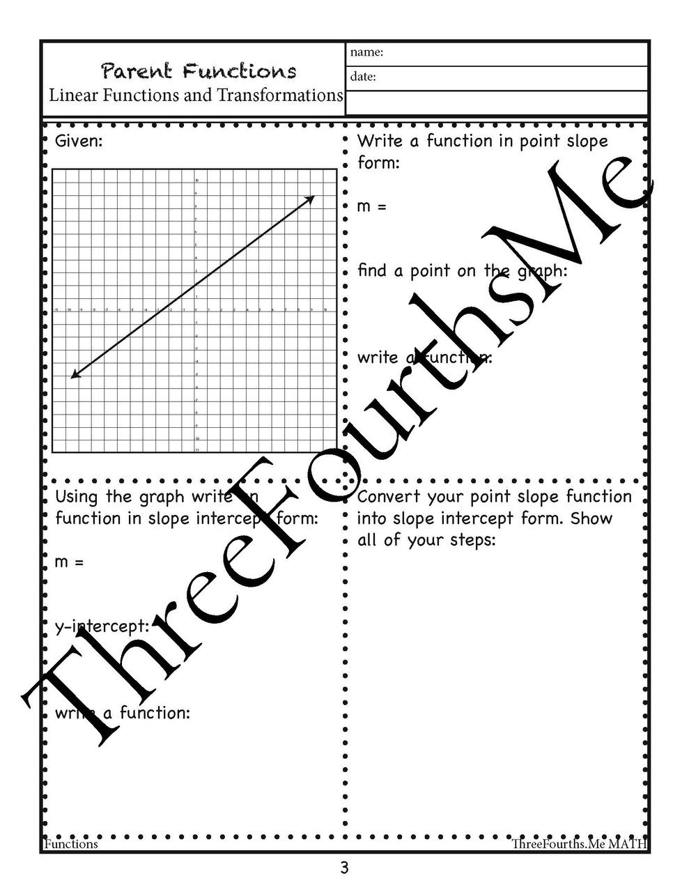 Linear Function Transformations Classwork or  Homework*