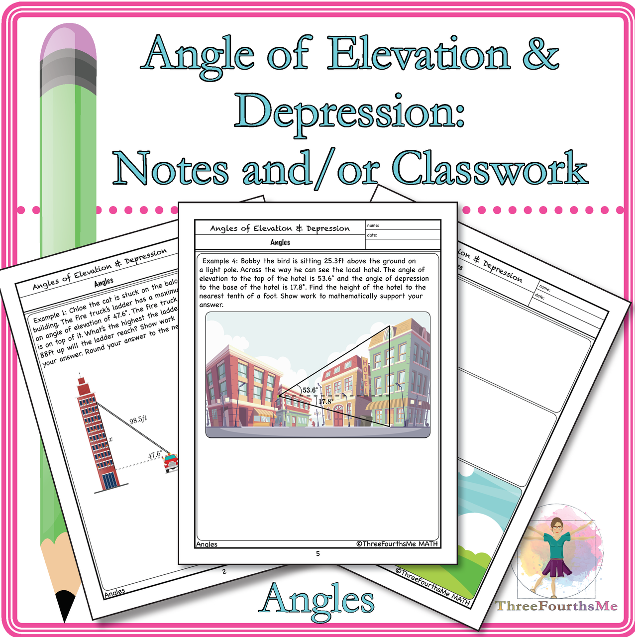 Angles of Elevation and Depression Scaffolded Notes & Classwork