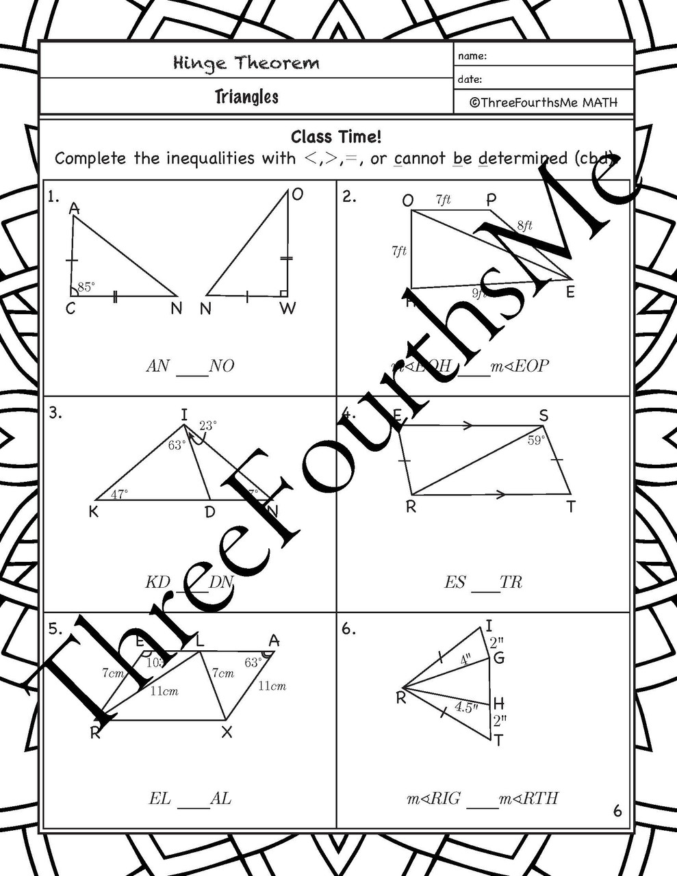 Hinge Theorem Scaffolded Notes, Activity, and Classwork Amped Up