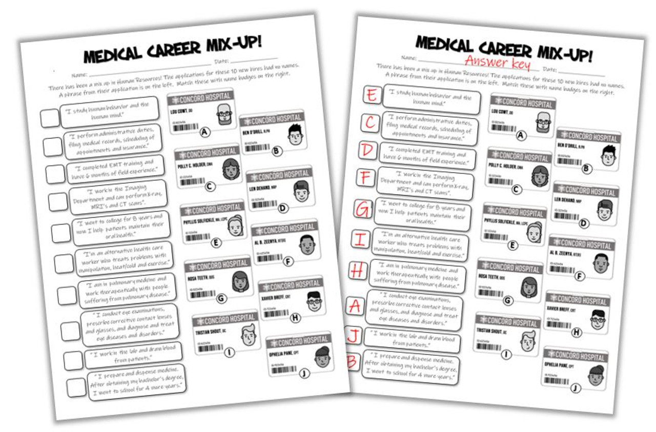 Medical Career Mix-up- Great for Health Science Classes! Distance Learning Option!