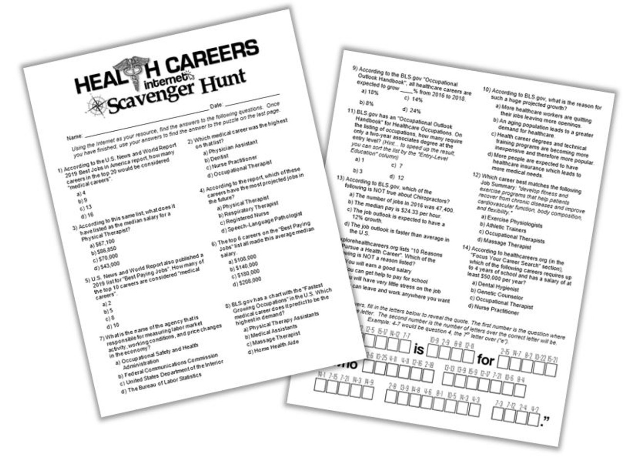 Health Careers Scavenger Hunt Updated for 2020 Distance
