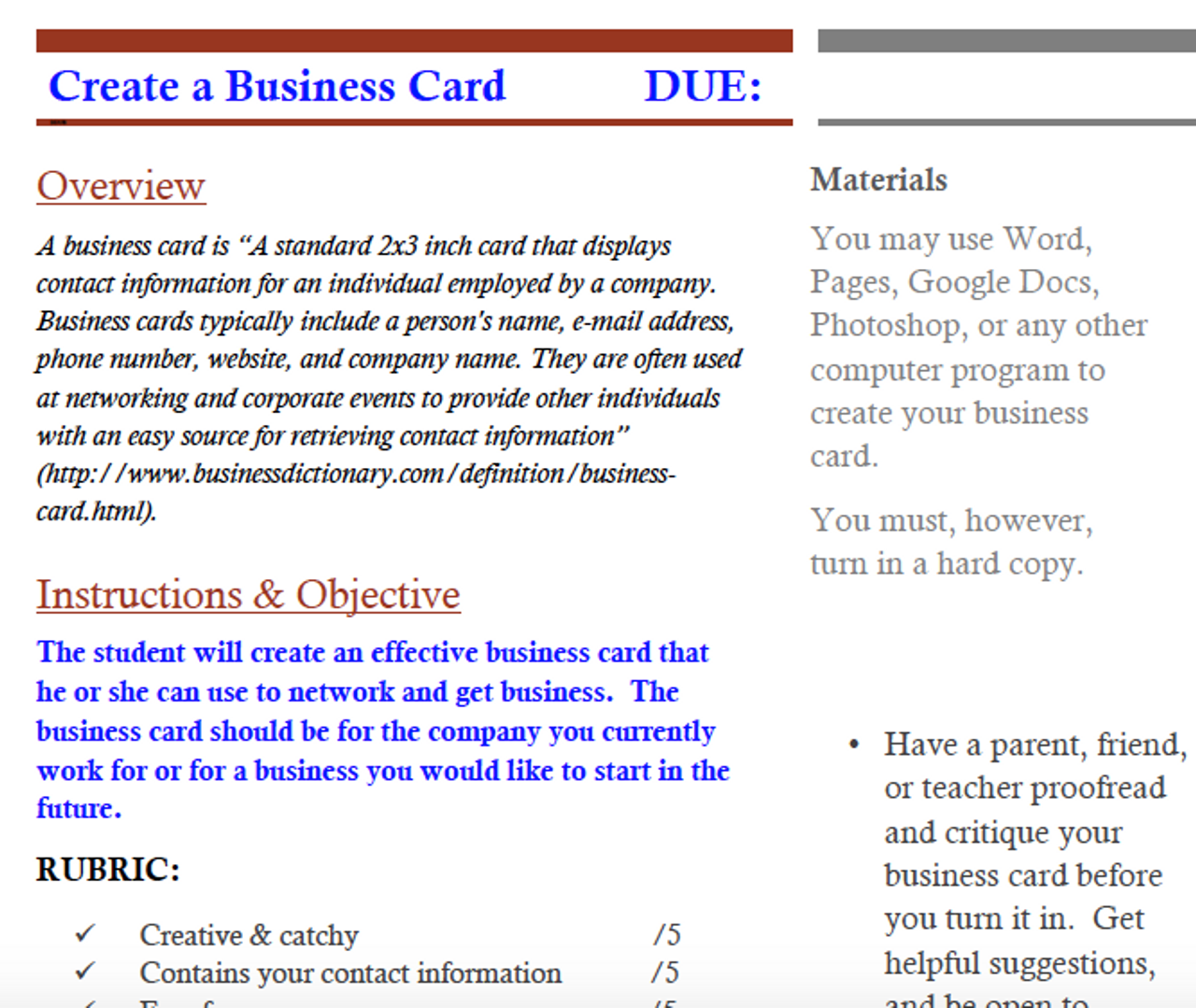 Overview and instructions