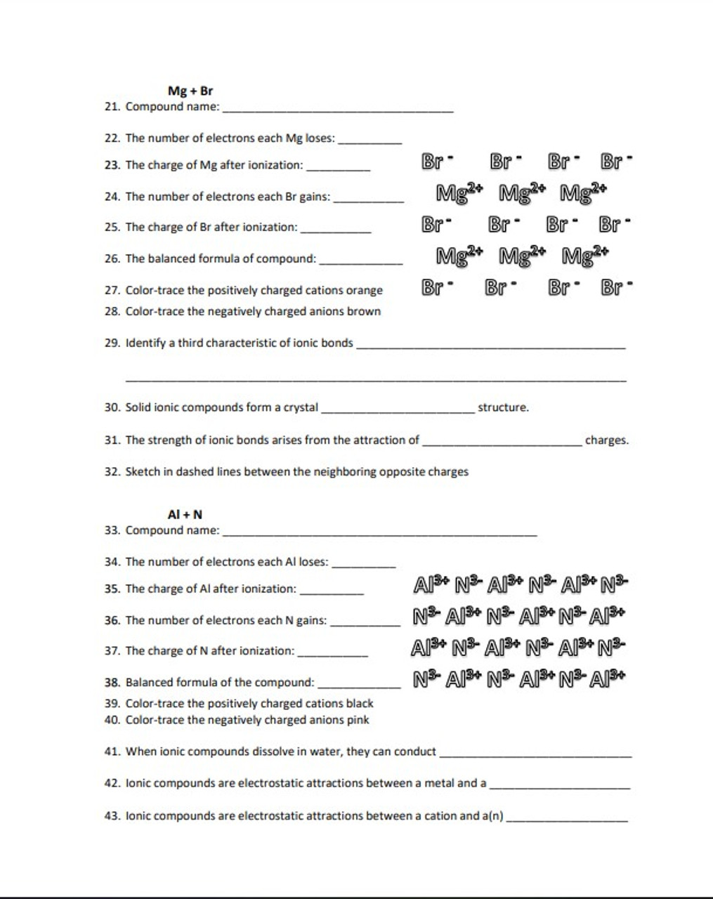 Ionic Compound Crystal Lattice Coloring and Analysis Worksheet