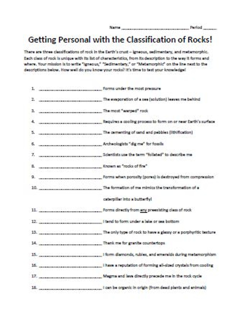 Getting Personal With The Classification Of Rocks Activity Amped Up Learning