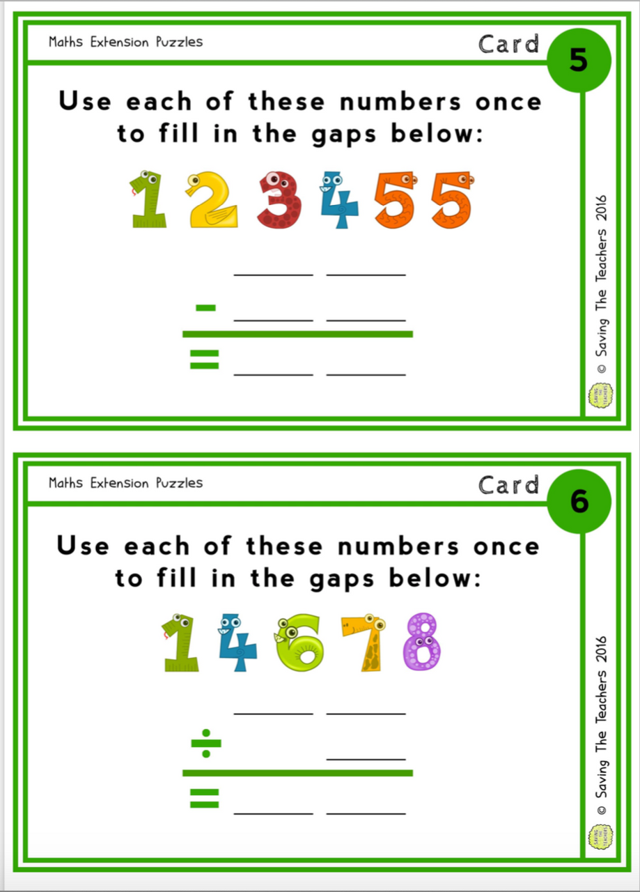 Maths Early Finishers Task Cards: Grades 5 and 6