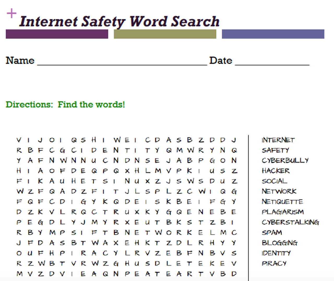 internet safety word search amped up learning