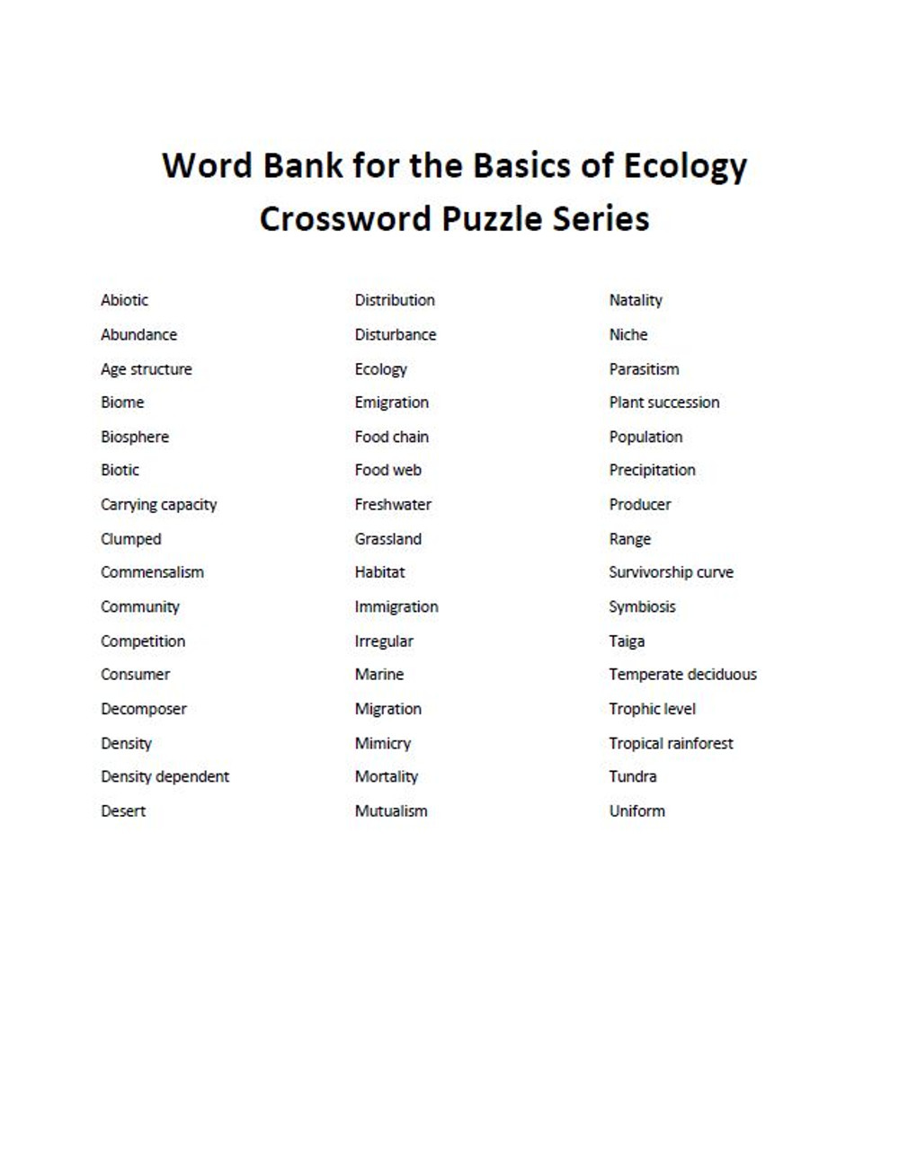 food chain crossword puzzle