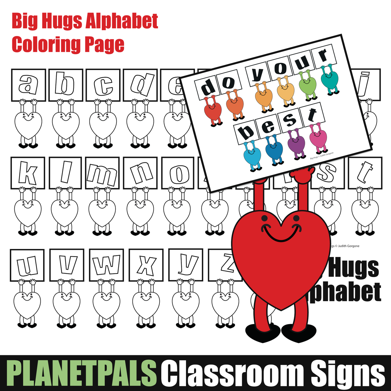 Big  Hugs Alphabet Coloring Page Make Your Own Sign Learn Letters