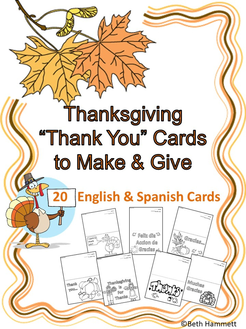 thanksgiving "thank you" cards in english & spanish - amped up