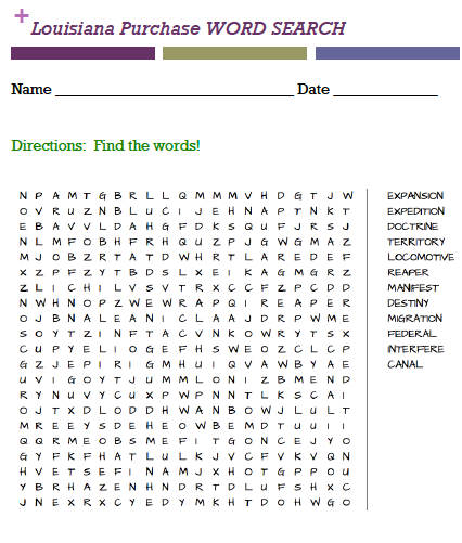 Louisiana Purchase Word Search