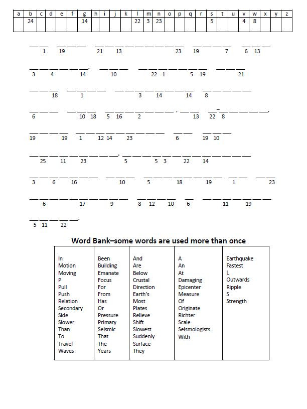Earthquake Cryptogram Puzzle (Ideal Emergency Sub Plan!) - Amped Up Learning