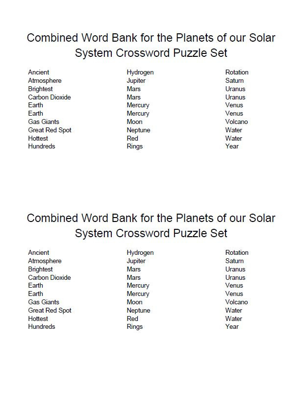 Planets of our solar system crossword puzzle set - amped up learning