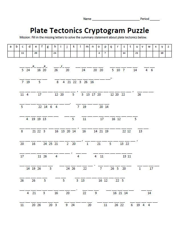 Plate Tectonics Cryptogram Puzzle (Ideal Emergency Sub Plan!) - Amped Up  Learning