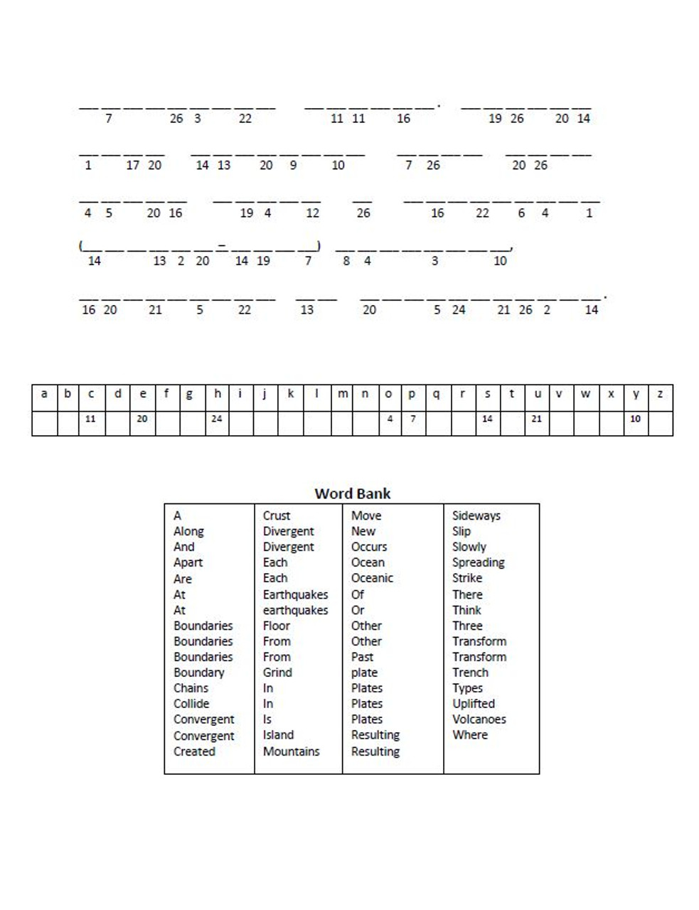 Plate Tectonics Cryptogram Puzzle - Amped Up Learning for Free Printable Bible Cryptograms With Answers