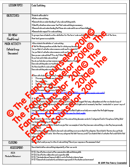 Code Switching Lesson Plan Discussion Cards Self Reflection RESEARCH ...