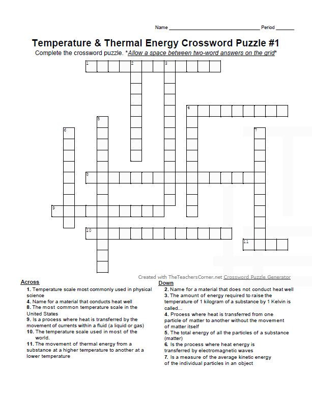 Temperature and thermal energy crossword puzzle set - amped up ...