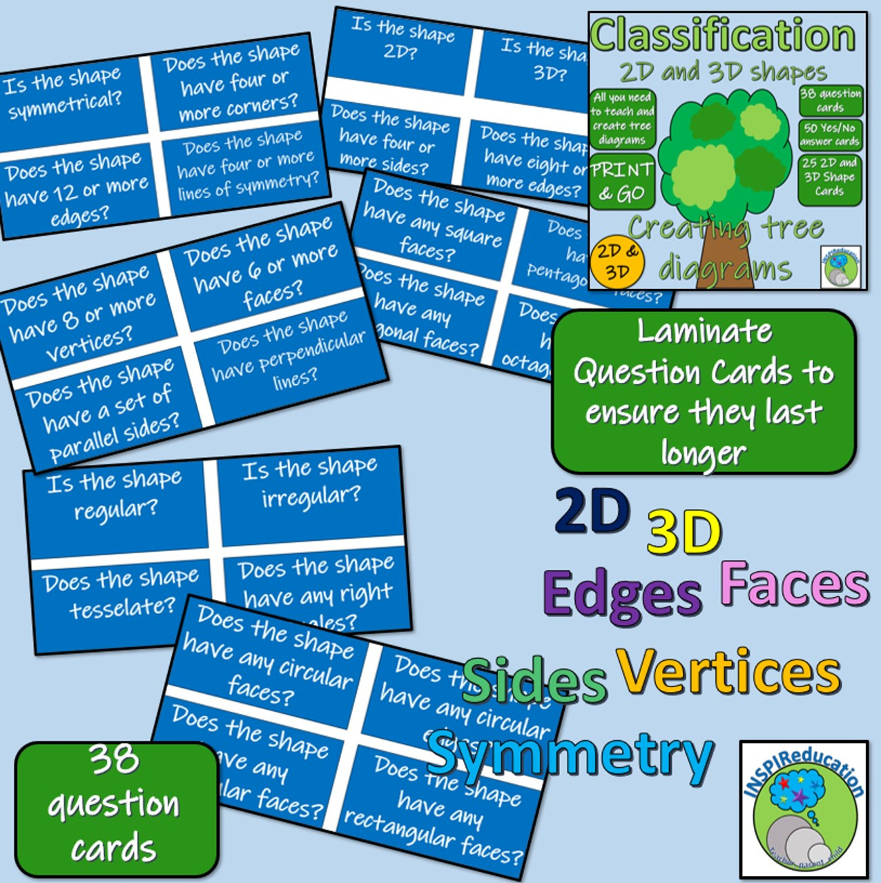 Classification of 2D and 3D shapes - Tree Diagrams (Yes/No Branch diagrams)