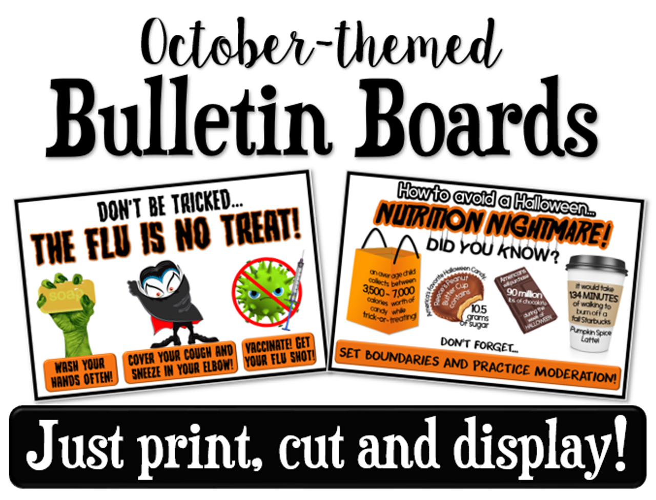 October Health-Themed Bulletin Board for Nutrition- Just print, cut and display!